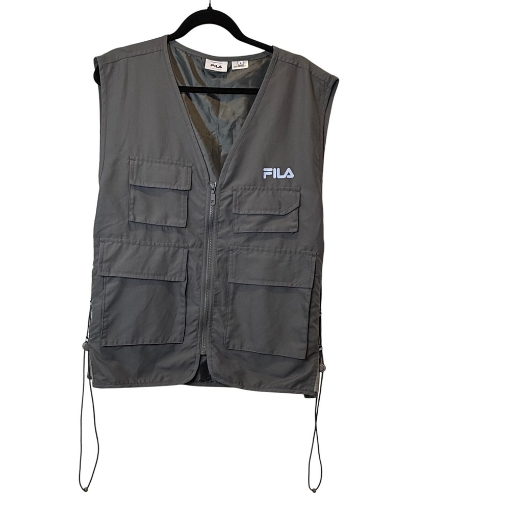 FILA Gray Utility Vest Mens Large Sleeveless Full Zip Pockets Outdoor Activewear